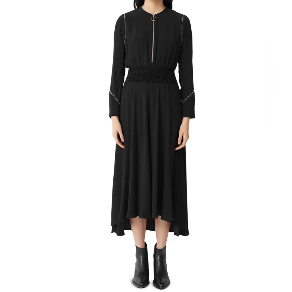 Maje rimage studded midi dress black handkerchief hem 1 waisted 36 small Zipper - Picture 1 of 12